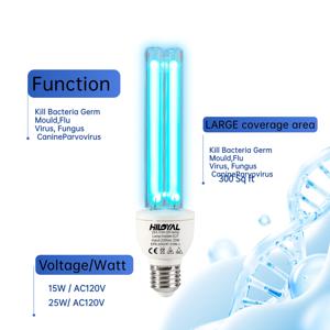E27 UVC 살균 전구, 오존/오존 프리 220V 15W/25W 253.7nm UV 살균 램프(가정 소독용 리모컨 포함)