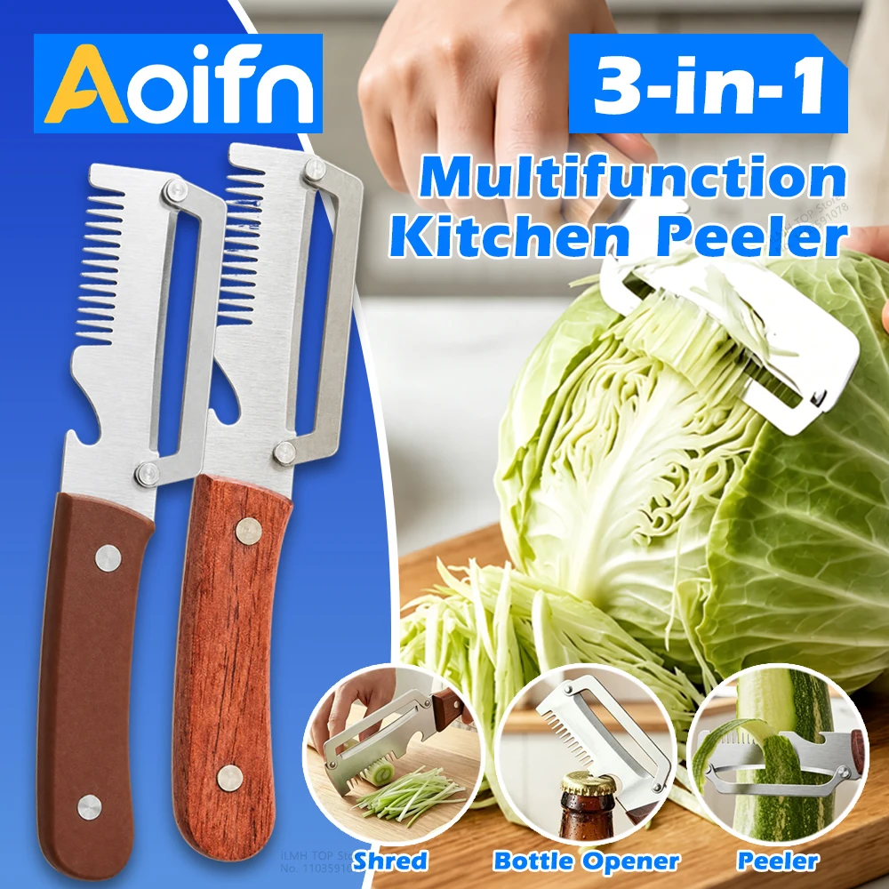 Aoifn 주방 필러 스테인레스 스틸 야채 필러, 과일 야채 껍질 벗기기용 플라스틱 또는 나무 손잡이 포함 주방 도구
