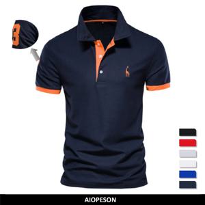 AIOPESON 자수 35% 코튼 폴로 셔츠 남성용 캐주얼 솔리드 컬러 슬림 피트 남성 폴로, 뉴 여름 패션 브랜드 남성 의류
