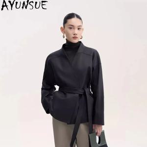 AYUNSUE 진짜 가죽 자켓 여성 의류 가을 여성 코트 2026 벨트 100% 탑 레이어 양가죽 스트리트웨어 Casaco Feminino