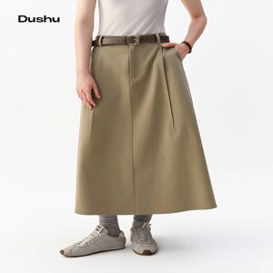 DUSHU 2026 가을 여성용 하이 웨이스트 A라인 미디 스커트, 다용도 오피스 및 일상 시크 스커트를 위한 슬리밍 플레어 트라우저 스커트