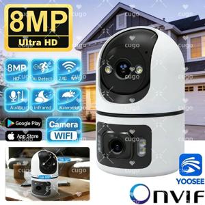 8MP WiFi IP 카메라 듀얼 렌즈 베이비 모니터(조정 가능한 브래킷 포함) 보안 무선 감시 카메라 Onvif 10X 줌 미니 캠