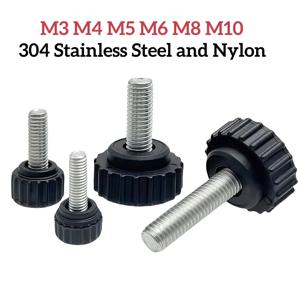 304 스테인리스 스틸 M3 M4 M5 M6 M8 M10 널링 나일론 블랙 원형 플라스틱 헤드 핸들 썸 스크류 베이클라이트 볼트 조임 볼트