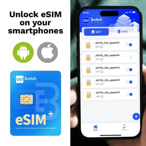 아이폰 및 안드로이드용 스위치 맥스 eSIM 어댑터, 물리적 나노 SIM 카드, 15개의 eSIM 프로필, STK 메뉴, 여행용, 잠금 해제 기능 제공