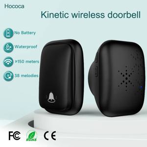 검정색 1v3 배터리 없음 자체 생성 무선 초인종 AC 110v 220v 미국/EU/UK 플러그 대용량 방수 키네틱 도어 벨