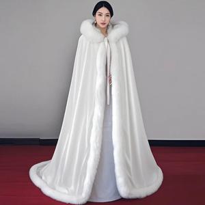 한푸 코트 모피 두꺼운 플리스 할로윈 케이프 화이트 후드 숄더 랩 하이엔드 빈티지 모던 댄스 의상