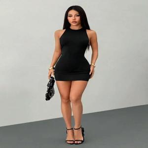 여성용 솔리드 컬러 크로스 백 미니 드레스 섹시 캐주얼 맥시 이브닝 가운 (칵테일 파티, 프롬, 생일 파티용)