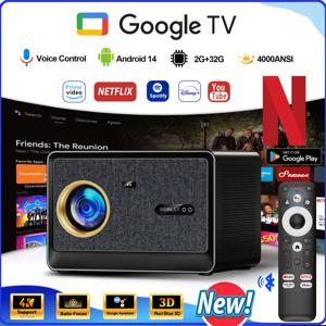HORLAT 4000ANSI 루멘 울트라 HD 프로젝터 비디오 영화 구글 TV 홈시어터 32GB 안드로이드 14 자동 초점 스마트 TV 빔 프로젝터