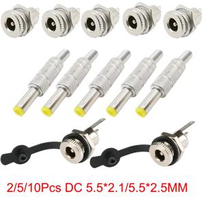 2/5/10Pcs 실버 메탈 5.5x2.1mm/5.5mm X 2.5mm DC 전원 남성 플러그 잭 커넥터(스프링 옐로우 헤드 포함) 5.5*2.1/5.5*2.5mm DC099