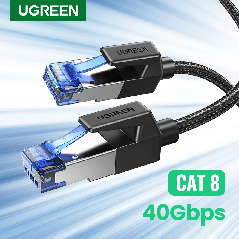 UGREEN 이더넷 케이블, 면 편조 PVC 네트워크 랜 코드, PC 모뎀 노트북 PS 5/4 라우터, CAT8, 40Gbps, RJ45 케이블 이더넷