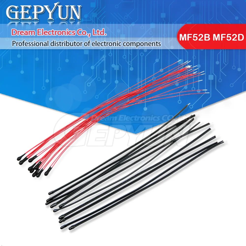 10PCS NTC 서미스터 열 저항기 MF52B MF52D 10K 100K 프로브 스트랩 와이어 B3950 B3435 1% 10CM 온도 제어 센서 신규