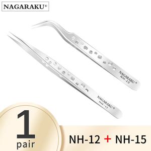 NAGARAKU 메이크업 속눈썹 2개 세트 N-01 N-02 속눈썹 핀셋 NH-12 NH-15 정확한 속눈썹 ST-12 ST-15 핀셋 스테인레스