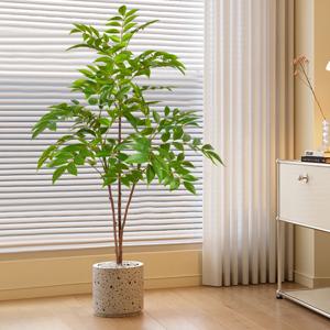76-140cm 대형 인공 Ficus 나뭇 가지 가짜 래커 나무 플라스틱 반얀 식물 홈 정원 장식을위한 녹색 키 큰 팜 나뭇잎