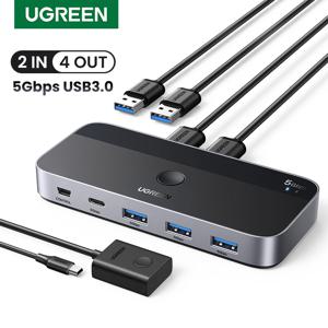 UGREEN USB KVM 스위치 USB 3.0 스위치 KVM 스위치 PC용 키보드 마우스 프린트 2 대 PC 4 개 장치 공유 USB 스위치