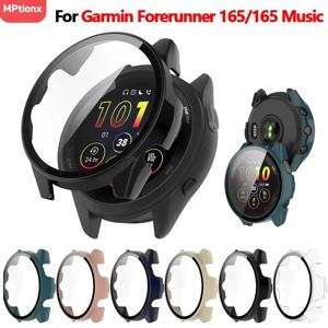 Garmin Forerunner 165 PC 용 강화 유리 + 케이스 Garmin 165 Music 용 하드 스크린 보호기 올라운드 범퍼 보호 커버