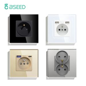 BSEED 프랑스 표준 벽 콘센트 USB Type-C 충전 포트 유리 패널 20W 고속 충전 프랑스 소켓 110-250V