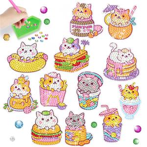 만화 고양이 버거 DIY 다이아몬드 그림 귀엽고 창조적 인 벽 장식 스티커를 붙이기 위해 무료 어린이 다이아몬드 스티커