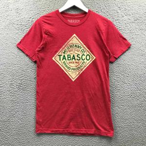 Tabasco 남성용 티셔츠, 작은 S 반팔, 크루넥 그래픽, 레드