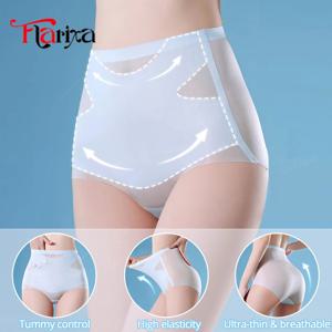 Flarixa 울트라 얇은 얼음 실크 팬티 여성을위한 원활한 높은 허리 팬티 배꼽 컨트롤 속옷 쉐이핑 바지 여성 란제리