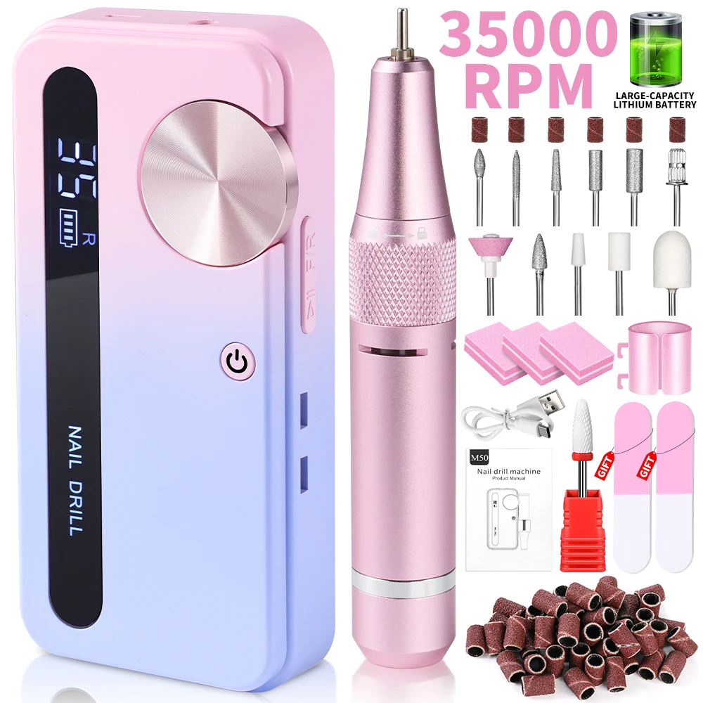 35000RPM 전기 네일 드릴 머신 젤 네일 용 전문 네일 드릴 폴란드어 충전식 휴대용 네일 파일 매니큐어 도구