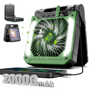 LED 조명이 있는 무선 휴대용 선풍기, 텐트/차량 캠핑용 후크&USB&태양광 충전, 하이킹/낚시/피크닉/비상용