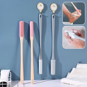 2pcs 긴 처리 발가락 간격 청소 브러시 ​​슈퍼 부드러운 실리콘 발 스크러버 엑스 폴리 에이 팅 브러시 샤워 용 발 세척 브러시