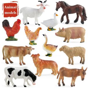 12PCS 시뮬레이션 가금류 농장 동물 모델 장난감 미니 오리 말 치킨 암소 피규어 인형 액션 인형 어린이를위한 장난감 선물
