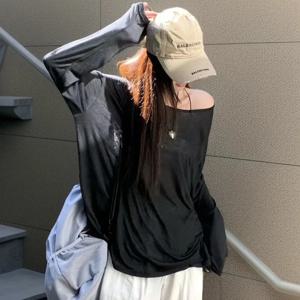 섹시 시스루 배기 티셔츠 여성용 2026 여름 캐주얼 패션 루즈 풀오버 시크 레이지 솔리드 컬러 오프숄더 탑 스트리트웨어