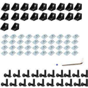 2020 알루미늄 프로파일 커넥터 세트 20pcs 코너 브래킷 + 40pcs M5x8mm 육각 소켓 캡 + 40pcs 20 시리즈 M5 T-슬롯 너트