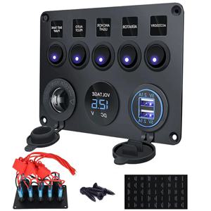 24V 자동차 액세서리 스위치 패널, 해양용 스위치 패널, 방수 5버튼 스위치 패널, USB 스위치, LED 디지털 전압계, 시거잭