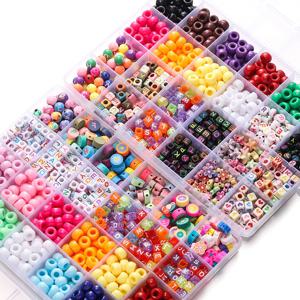 다채로운 아크릴 포니 비즈 사각 글자 클레이 스페이서 비즈, DIY 팔찌 목걸이 쥬얼리 제작 액세서리 키트, 상자당 680 개
