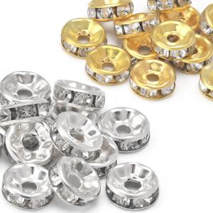 100Pcs Rondelle 스페이서 비즈 6mm 7.5mm 골드 실버 도금 체코 크리스탈 라인 석 쥬얼리에 대 한 팔찌에 대 한 느슨한 구슬 만들기