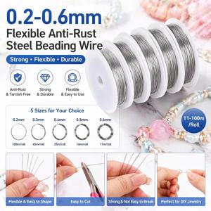 0.2-0.6mm 녹방지 스틸 비딩 와이어 유연한 타입 DIY 주얼리 제작용 팔찌 목걸이 만들기 공예용 와이어 핸드메이드 재료 11-100m