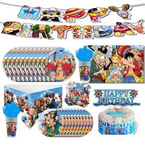 원피스 생일 파티 칼 붙이 접시 일회용 배너 케이크 토퍼 매달려 깃발 원피스 Luffy 풍선 생일 장식