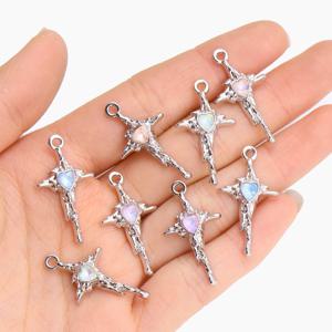 10Pcs 실버 도금 합금 크리스탈 크로스 매력 펜던트 Y2K 달콤한 멋진 스타일 패션 목걸이 귀걸이 DIY 수제 보석 Makin