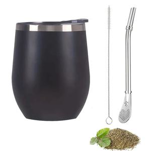 3개 스테인리스 스틸 예르바 마테 컵 세트 350ML 이중벽 마테 컵 예르바 마테 용기 (이лас 포함) 및 세척 브러쉬