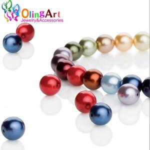 OlingArt 100PCS 4MM 라운드 혼합 여러 가지 빛깔의 유리 모조 진주 비즈 DIY 귀걸이 팔찌 구슬 초커 목걸이 쥬얼리 만들기