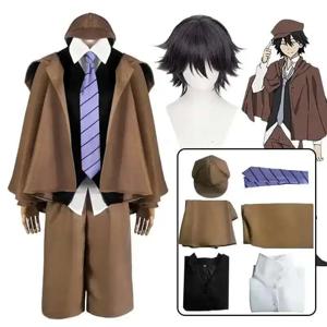 에도가와 란포 코스프레 Bungo Stray Dogs 의상 탐정 유니폼 정장 에도가와 란포 의상 할로윈 코믹 콘을위한 모자 포함