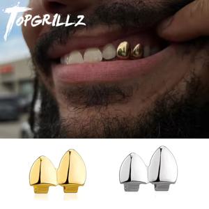 TOPGRILLZ 더블 광택 치아 Grillz 골드 실버 컬러 치아 캡 치아 치과 그릴 여성용 남성용 쥬얼리 코스프레 할로윈