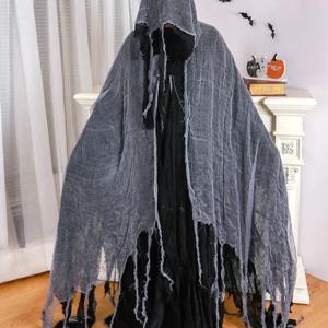 무서운 할로윈 후드 망토 중세 르네상스 마법사 망토 공포 Grim Reaper 코스프레 케이프 의상 남성 여성용