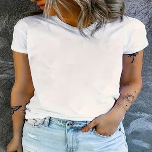 여성 캐주얼 솔리드 컬러 티셔츠 - 캐주얼 의상을 위한 부드러운 크루넥 반소매 탑 블랙, 여성용 티셔츠 미적 의류