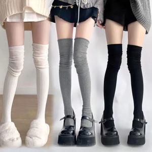 1켤레 부츠 양말 가을/겨울 단색 허벅지까지 오는 레이스 귀여운 로리타 따뜻한 스타킹 섹시한 블랙 화이트 롱 레그 양말 여성용
