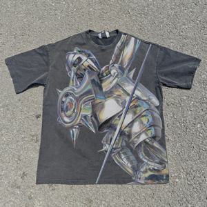Silver Chariot T 셔츠 스웨트 Anime Washed Black Tee 스트리트웨어 쿨 할로윈 의상