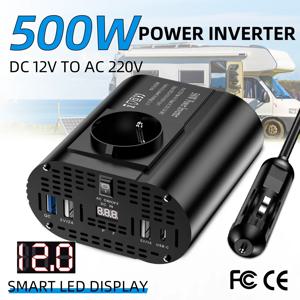 400W/500W/1500W 차량용 인버터 DC 12V에서 AC 220V 변환기, 3USB 2.0 및 1USB QC3.0 유럽 표준 소켓