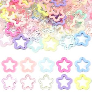 30 개/몫 다채로운 아크릴 스타 펜던트 30mm 할로우 스타 참 펜던트 DIY 쥬얼리에 대한 느슨한 스페이서 비드 키 체인 만들기