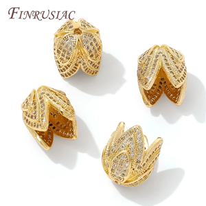 18K 금도금 황동 지르콘 스페이서 비즈 캡, 쥬얼리 제작용, 꽃 모양 비즈 엔드 캡 DIY 목걸이 팔찌 액세서리