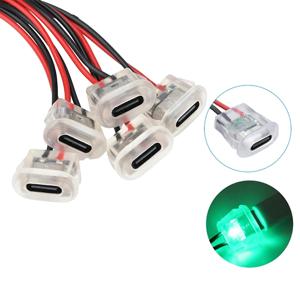 10PCS 여성용 커넥터 투명 2핀 USB 타입-C LED 조명 입력형 충전 소켓 방수 USB-C 전원 포트