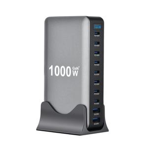 1000W 10포트 GaN 데스크탑 어댑터 140W PD 고속 충전 맥북 프로 노트북용, 100W 폰 태블릿용, 멀티 포트 USB 허브 스테이션