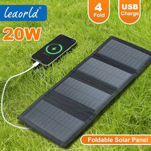 LEAORLD 20W 태양광 패널 충전기, 접이식 태양광 패널 고속 충전, USB 태양광 휴대폰 충전기, 단결정 고효율