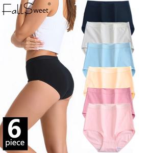 FallSweet 6PCS 플러스 사이즈 여성용 코튼 팬티 이음매없는 팬티 부드러운 얇은 통기성 속옷 솔리드 팬티 여성 란제리